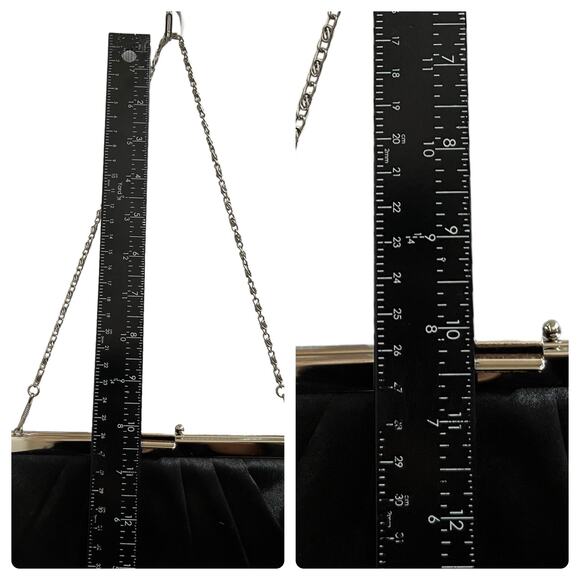 Jessica McClintock Black Pleated Satin Convertible Clutch Shoulder Bag - Picture 7 of 13